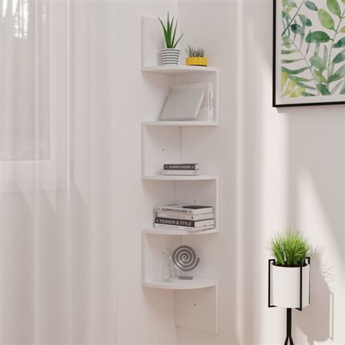 vidaXL Étagère d'angle murale Blanc 19x19x123 cm Aggloméré