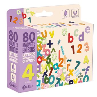 Magnets Bois 80 Lettes Minuscules, Chiffres et Signes - 1