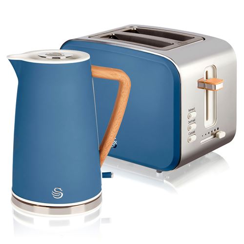 Set petit-déjeuner Bouilloire sans fil 1,7 L grille-pain 2 Nordic Bleu, SWAN, STP2090, 2200W, Bleu