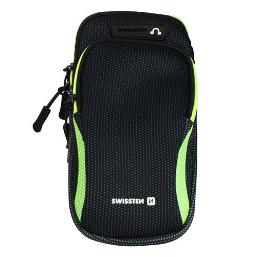 Brassard Sport avec 2 Pochette Zippées Néoprène Anti-transpirant Noir Swissten