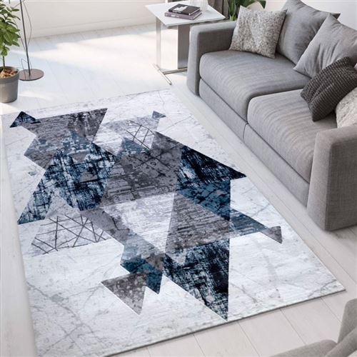 Tapis de salon design moderne à poils courts gris bleu Double CEL007, Taille: 60 x 110