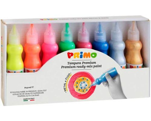 Primo kit de peinture pour affiche Tempera junior métallisée/fluorée 8 x 50 ml