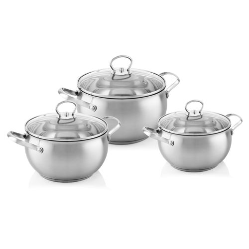 Batterie de Cuisine Induction Acier Inoxydable 3 pcs 3 Couvercles Verre Trempé, Florina, Alex, , Argent