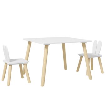 Ensemble table chaises enfant design lapin scandinave bois pin MDF blanc - 1