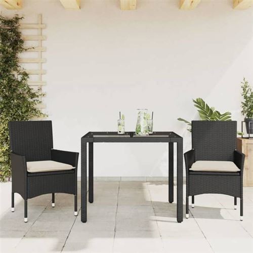Non Communiqué Noir Vidaxl Ensemble À Manger De Jardin Et Coussins 3 Pcs Rotin Verre 3278537