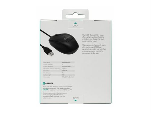 Non Communiqué Noir Estuff G120 - Souris - Droitiers Et Gauchers - Optique - 3 Boutons - Filaire - Usb