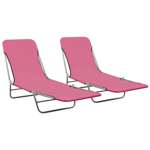 Vidaxl Rose Chaises Longues Pliables Lot De 2 Acier Et Tissu 310345 - Image 2