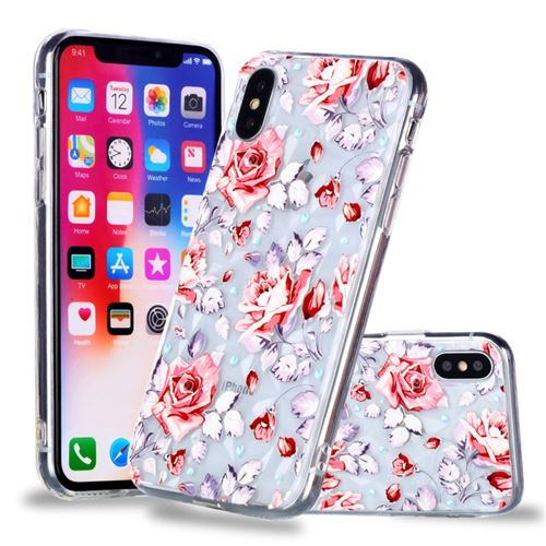 Coque en TPU motif fleur de surface du diamant 3D fleurs rouges pour votre Apple iPhone X