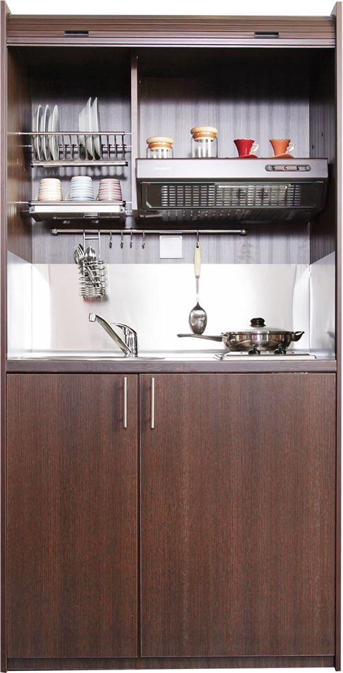 Brandy Best STUDI105-GWE Cuisine compacte wegge tout-en-un 105cm avec volet roulant evier à gauche