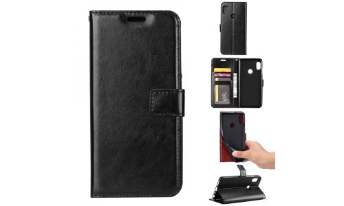 Etui Xiaomi Mi-8 noir grainé rabat latéral articulé fonction stand