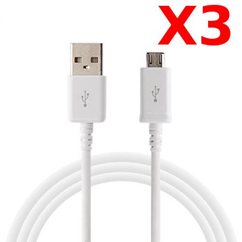 X3 Câble Micro USB Synchro & Charge pour Samsung A3 / A5 / A7 2016 PACK X3 Blanc