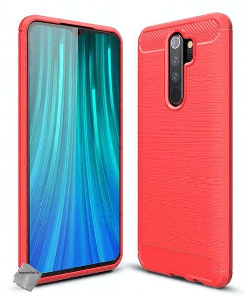 Housse etui coque silicone gel carbone pour Xiaomi Redmi Note 8 Pro + film ecran - ROUGE - htdmobiles