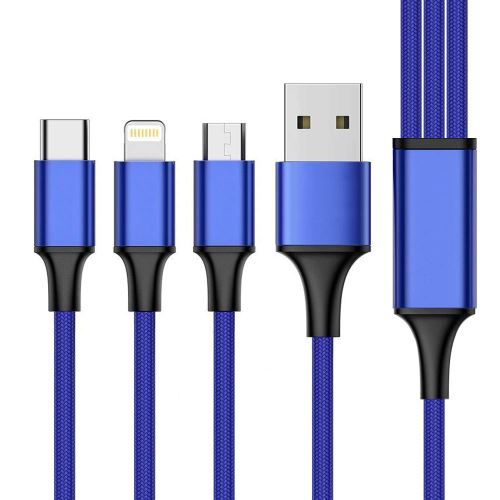 VSHOP® Multi Chargeur USB câble de données Lightning, Micro USB, Type C 3In1 charging câble 3 A Chargement Rapide Câbles de données - Bleu