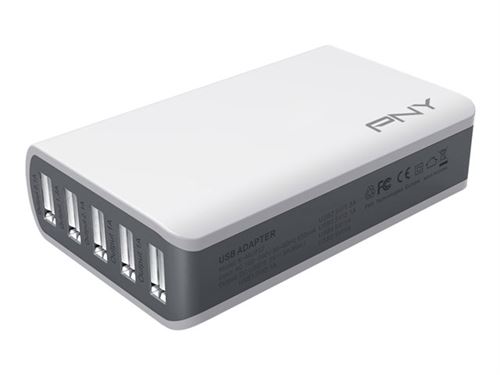 PNY Multi-USB Charger - Banque d'alimentation - 25 Watt - 5 connecteurs de sortie (USB) - Royaume-Uni