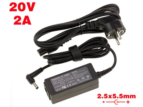 Alimentation pour PC Portable 20V 2A embout 2.5x5.5mm - Remplacement pour LS 0225A2040 41R4441 45K220