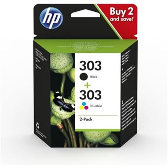 303 Pack de 2 cartouches d'encre noire et trois couleurs authentiques (3YM92AE) pour Envy Photo 6220/6230/6232, Tango/TangoX - 1