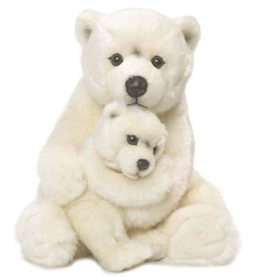 Peluche WWF maman ours polaire 28 cm avec bébé