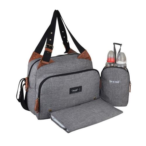 baby on board- sac a langer - sac titou gris chiné - 2 compattiments 8 poches - sac repas - tapis a langer sac linge sale at…