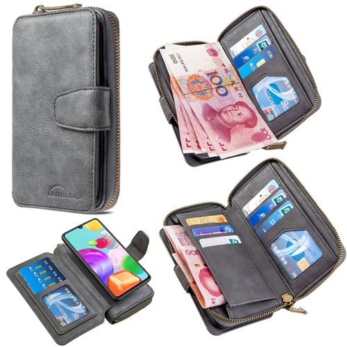 Etui en PU conception de fermeture éclair gris pour votre Samsung Galaxy A41 (Global Version)