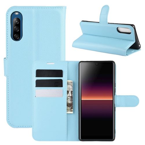Etui en PU peau de litchi avec support bleu pour Sony Xperia L4