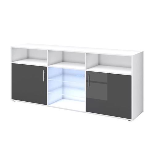 KORA Buffet bas avec LED contemporain gris brillant et blanc mat - L 180 cm