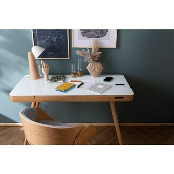 Bureau connecté bluetooth Milboo Clever en verre et métal blanc