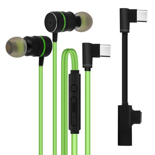 Écouteurs Gaming Filaires USB Type C Intra-auriculaires Magnétiques Vert