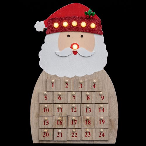 Calendrier de l'Avent lumineux bois Père Noël - Beige