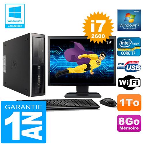 Pc hp compaq 8300 sff core i7-2600 ram 8go disque 1 to wifi w7 ecran 19'