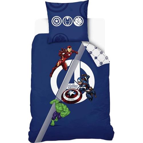 Housse de couette Avengers Power, Bleu nuit, 140x200cm, 100% Coton