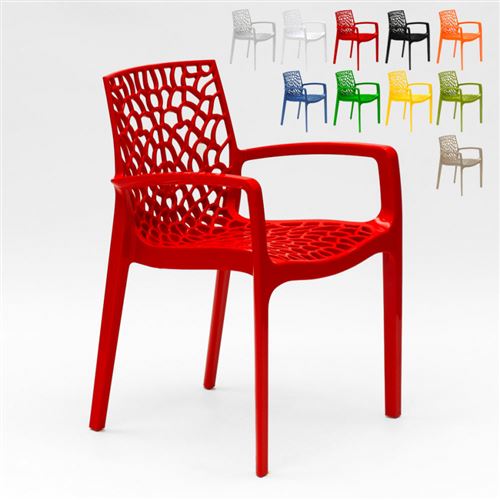 Grand Soleil - 22 Chaises Gruvyer ARM Grand Soleil accoudoirs polypropylène brillant offre stock, Couleur: Rouge