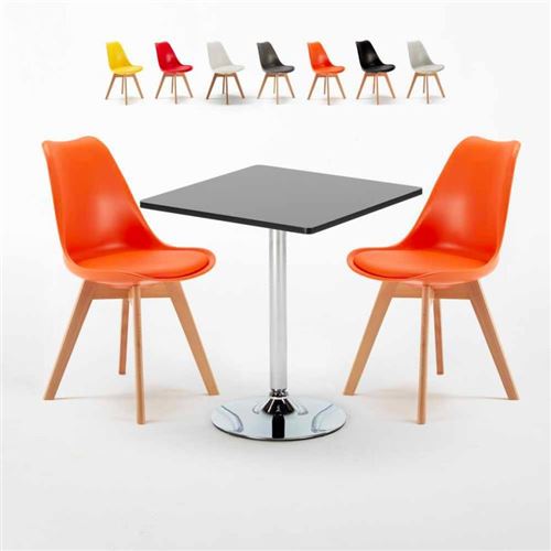 Table Carrée Noire 70x70cm Avec 2 Chaises Colorées Set Intérieur Bar Café NORDICA Mojito, Couleur: Orange
