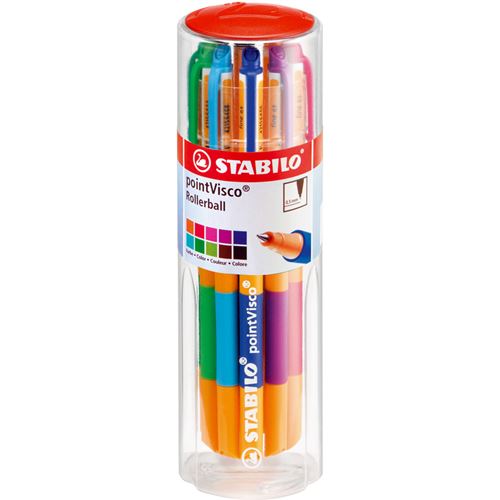 Stylo Roller Stabilo pointVisco - tube de 10 rollers à encre gel pointe 0,5mm couleurs assorties