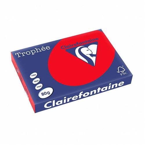 Papier couleur Troph&eacute;e - rouge corail - 80 g - A4 - ramette de 500 feuilles