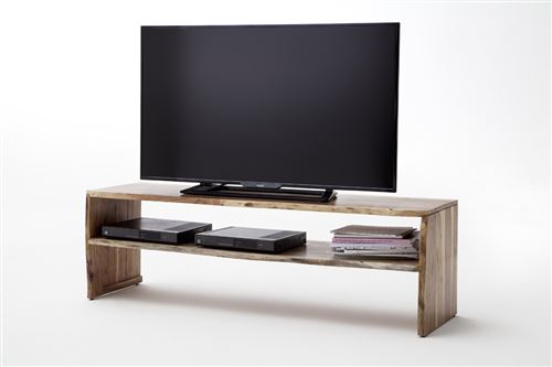 Meuble TV en bois d'acacia massif coloris noyer - L145 x H45 x P40 cm -PEGANE-