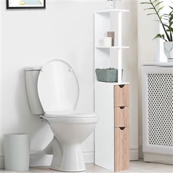 Commode Salle De Bain DETROIT 3 Tiroirs + Placard - Design Industriel Bois & Noir - Rangement Optimal (60x30x80 Cm)