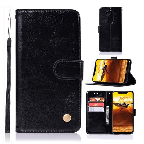 Etui en PU flip vintage premium noir pour votre Nokia 7.1 Plus/X7