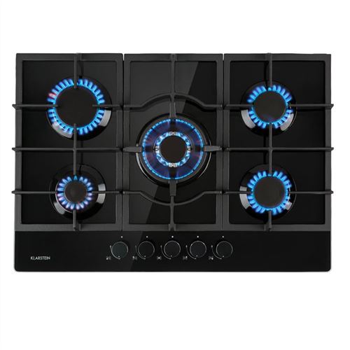 Klarstein Ignito 5 Table de cuisson gaz - Plaque 5 foyers ( 3,6 + 3 + 1 + 2x 1,75 kW ) - revêtement vitrocéramique - noir