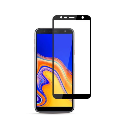 Protecteur écran en verre trempé silk print arc edge full coverage glue 9H noir pour votre Samsung Galaxy J4 Plus