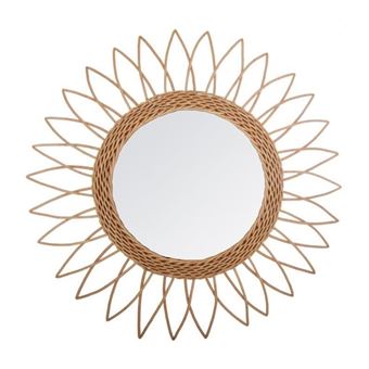 miroir soleil en rotin pointu - ø50 cm - beige