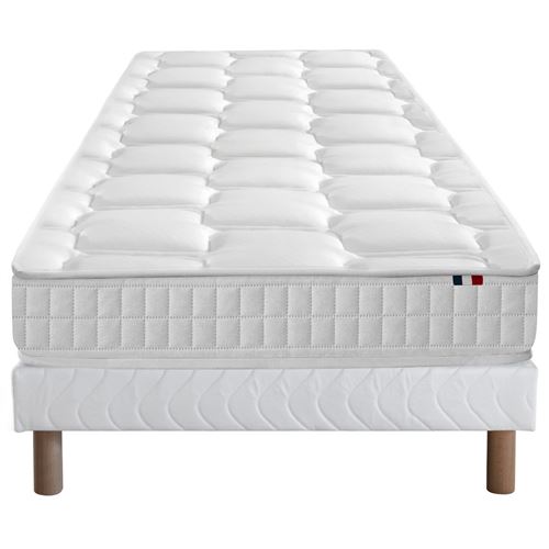 Ensemble matelas ressort m&eacute;moire forme sommier blanc 90x190