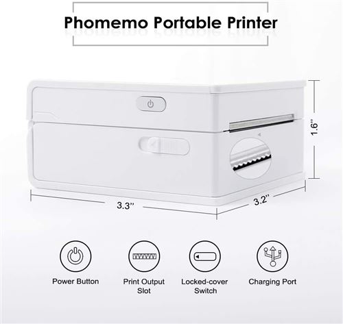 Imprimante thermique Phomemo M02S - Portable - Bluetooth - avec 1 Rouleau  de papier - Blanc - Imprimante Photo