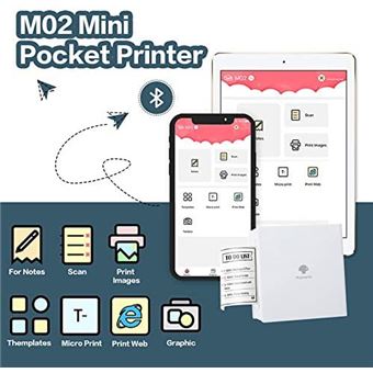Mini imprimante d'autocollants de poche, Bluetooth sans fil Portable Mobile  Printer Imprimante thermique pour notes, mémo, photo, imprimante de reçus d' étiquettes de poche C