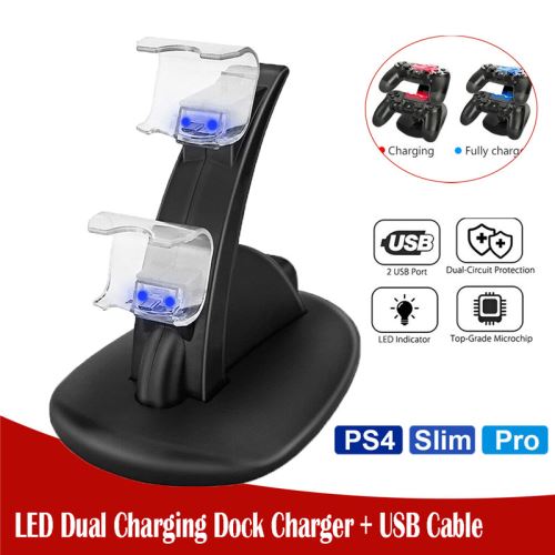 Double chargeur de station d'accueil à LED + accessoires de câble USB pour contrôleur PS4