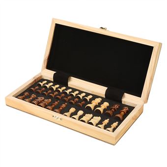 Jeu D’échecs Magnétique Pliable – Bois De Noyer Et Pin – 40 X 40 Cm – Pions Aimantés – Voyage – Cadeau Adultes Et Enfants