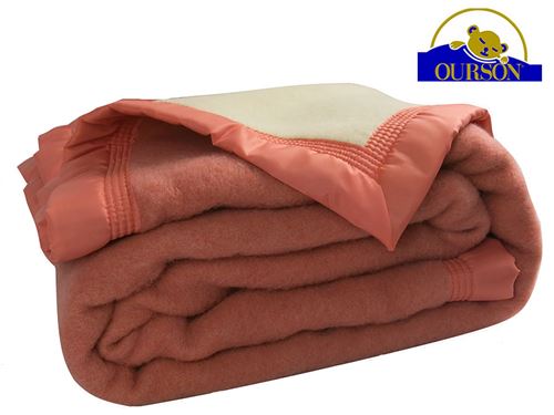 Couverture pure laine woolmark ourson 600 gr pêche 240x260