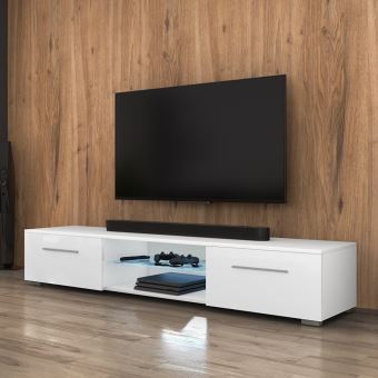 Meuble Tv Banc Tv Syvis 140 Cm Blanc Mat Blanc Brillant