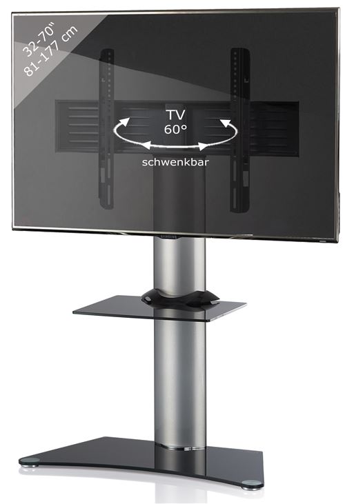 VCM Support TV, Stand Zental Verre Noir avec Étagère Verre noir