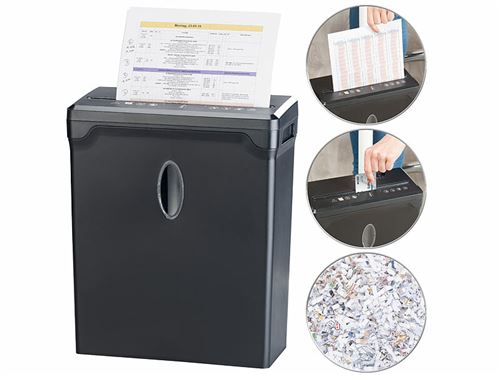 Destructeur de documents A4 coupe crois&eacute;e avec corbeille 10L
