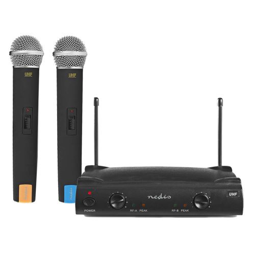 Nedis MPWL611BK Kit de Microphone sans Fil | 2 canaux | 2 Microphones Inclus | Autonomie Jusqu'à 6 Heures